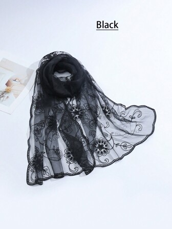 1 pieza Bufanda multicolor bordada con flores para mujer, primavera/verano/otoño, elegante y dulce, bufanda para protección solar/polvo, chal bohemio para vacaciones/uso diario, Día de San Valentín