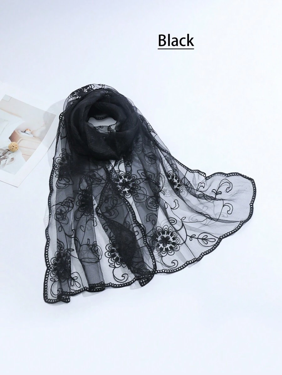 1条女士多色刺绣花卉围巾，春夏秋季皆宜，时尚甜美，遮阳防尘，度假/日常披肩，波西米亚风，情人节礼物 - 彩色 - 查看 1