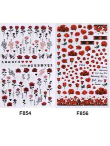 2pcs Nail Stickers With Butterfly Rose Flower Snake Red Lips Design DIY Suitable For Ladies Nail Art Decals Nail Art Decorations - Hot Pink - View 2