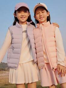 Annil Tween Girl Standing Collar Down Warm Vest Blue - Purple - View 1