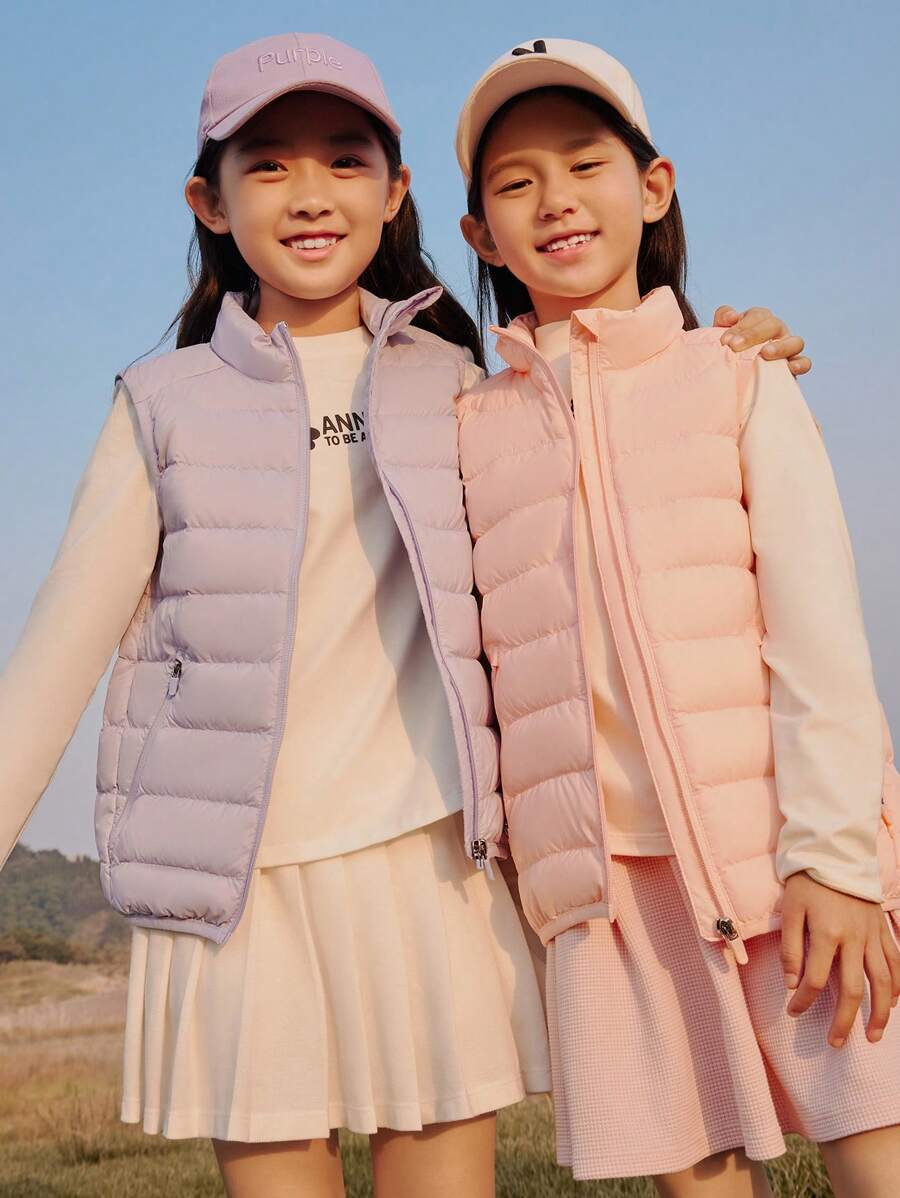 Annil Tween Girl Standing Collar Down Warm Vest Blue - Purple - View 1