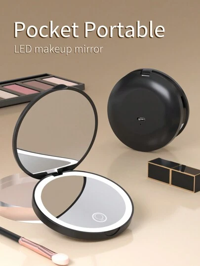 1倍/2倍放大LED便携式化妆镜，口袋大小，双面可折叠，手持式带灯，适合作为妈妈、情人节、男友、圣帕特里克节礼物