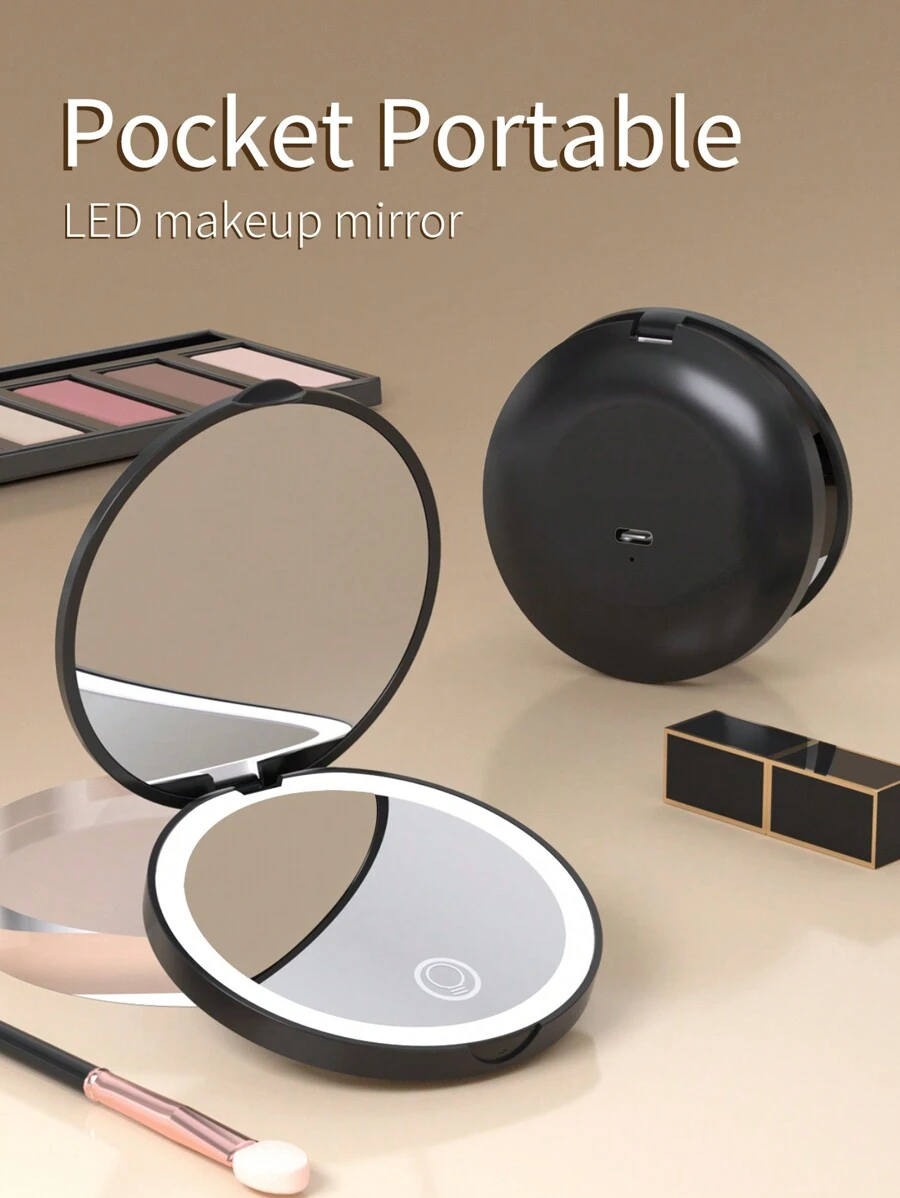 1X/2X Magnifying LED Compact Makeup Mirror, Pocket-Sized, Double-Sided, Foldable, Handheld With Lights, Suitable As Gift For Mom, Valentine's Day, Boyfriend, St. Patrick's Day