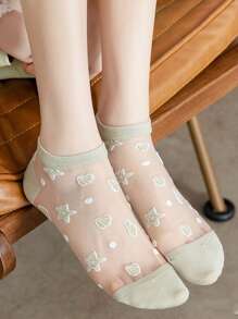 6 Pares De Calcetines De Corte Bajo Decorados Con Estrellas De Mar Y Cristales, Transpirables Y Adecuados Para El Verano