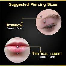 每組8入古典風格316L不鏽鋼16G耳釘、唇針和眉環，身體穿刺首飾適用於女性男性 - 彩色 - 查看 6