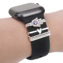 4pcs/Set Silvery Metal Creative Palm Eyes Watch Band Charms Decoration Ring Compatible With Apple Watch Bands Accessories Compatible With Galaxy Watch Series Strap Charm