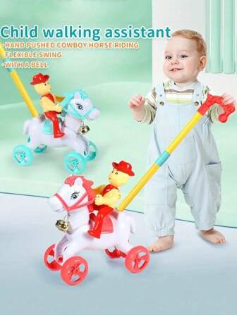 Baby Carts Toy, Practice Walking Toy, Cowboys Riding Horses, Push To Make Bell Sound Newborn GiftSchool, Student,Stationery,School Supplies
