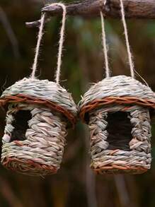 1只創意手工編織草鳥窩,適用於園藝或戶外裝飾,適宜鳥類或寵物使用 - 綠色 - 查看 3