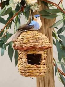 1只創意手工編織草鳥窩,適用於園藝或戶外裝飾,適宜鳥類或寵物使用 - 綠色 - 查看 6