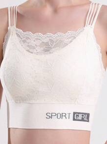 3pcs Women Solid Color Wireless Lace Embellished Bra Set, Lingerie