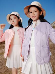 Annil 冬季纯色单排扣休闲短款棉衣 - 紫色 - 查看 1