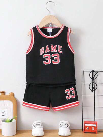 男婴字母运动球衣上衣短裤套装