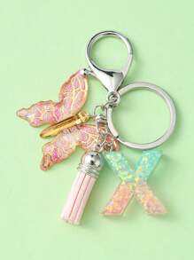 Elegant 1pc Initial Butterfly Tassel Zinc Alloy Keychain, Suitable For Backpack, Mobile Phone Case, Car Key, Etc. - Multicolor - View 30