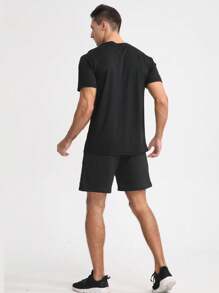 男友风男士速干短袖上衣和短裤运动套装，夏季健身足球训练服装装备男友风男士短裤套装健身套装 - 藍色 - 查看 9