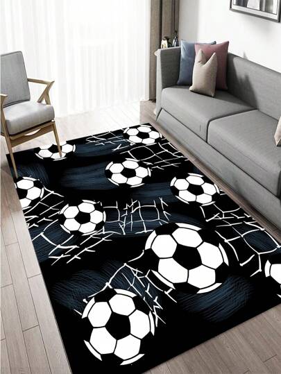 1入組足球圖案地毯，現代化聚酯纖維地墊，全季節適用，房間裝飾