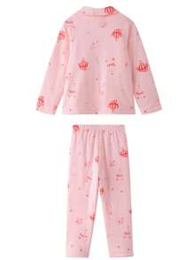 Annil Tween Boys And Girls Winter Thickened Pure Cotton Skin-Friendly Pajamas Cute Cartoon Print Warm Top & Pants Kids Home Clothes 2-Piece Set Pink - Pink - View 7