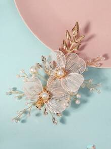 1 件精美彩绘发夹，饰有花卉元素、水钻水晶和仿珍珠，适用于欧式花园婚礼新娘伴娘发型，优雅头饰，情人节配饰