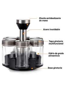 Set de Especieros Giratorio de Acero Inoxidable 6pzas,Especiero cristal 6 piezas giratoria 100ml - transparente - Ver 7
