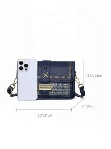 PINCNEL Fashionable Patchwork Embroidered Crossbody Bag In Navy Blue, Best Mother Day Gifts Ever - Navy Blue - View 7