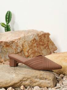 女士高跟涼鞋，休閒尖頭時尚春夏粗跟棕色鞋，優雅正式便捷穿脫式 - 棕色 - 查看 5