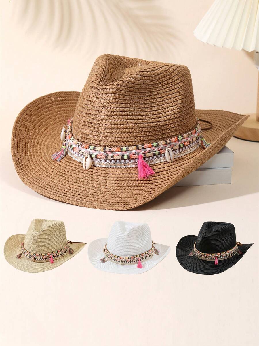 1 Miếng Không giới tính Màu hồng Tua Trang trí Boho Cô gái cao bồi Mũ Mũ Rơm Visor Nón cao bồi Mũ đi biển Cho bữa tiệc - Nhiều màu 2 - Xem 1