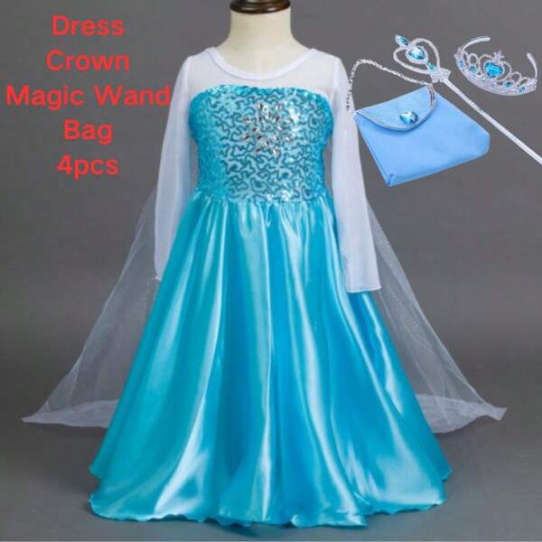 Girls Magnificent Dress Princess Carnival Party Cosplay Costume 4-10 Yrs Young Girl Blue Snowflake Birthday Masquerade Dress Up Clothes Prop Set