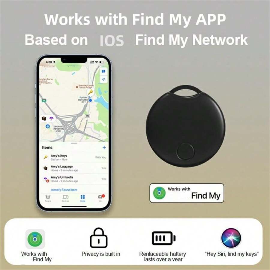 RSH 便攜式全球防丟失無線追蹤器，智能標籤GPS無線定位器追蹤裝置，物品尋找器智能空氣標籤，適用於車輛、鑰匙、錢包、行李箱、背包、寵物等，可更換電池，僅限於iOS系統的iPhone和iPad使用