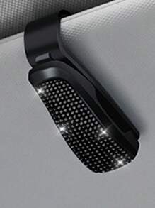1pc Black Diamond Design Car Sun Visor Glasses Holder