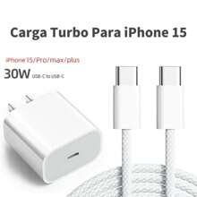 Cargador Turbo IPhone 15 Series 35W, Cubo Entrada Tipo C Cable C-C 1M Para IPhone 15 Series, Turbo Cargador IPhone - Blanco - Ver 1