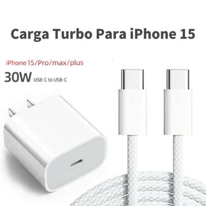 Cargador Turbo IPhone 15 Series 35W, Cubo Entrada Tipo C Cable C-C 1M Para IPhone 15 Series, Turbo Cargador IPhone