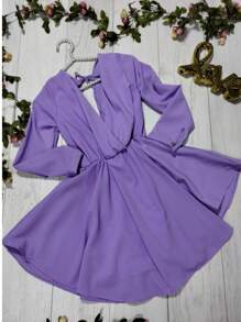 Romper Estilo Vestido con Escote en V y Cintura Elástica - Comodidad y Elegancia" - Lila Púrpura - Ver 6