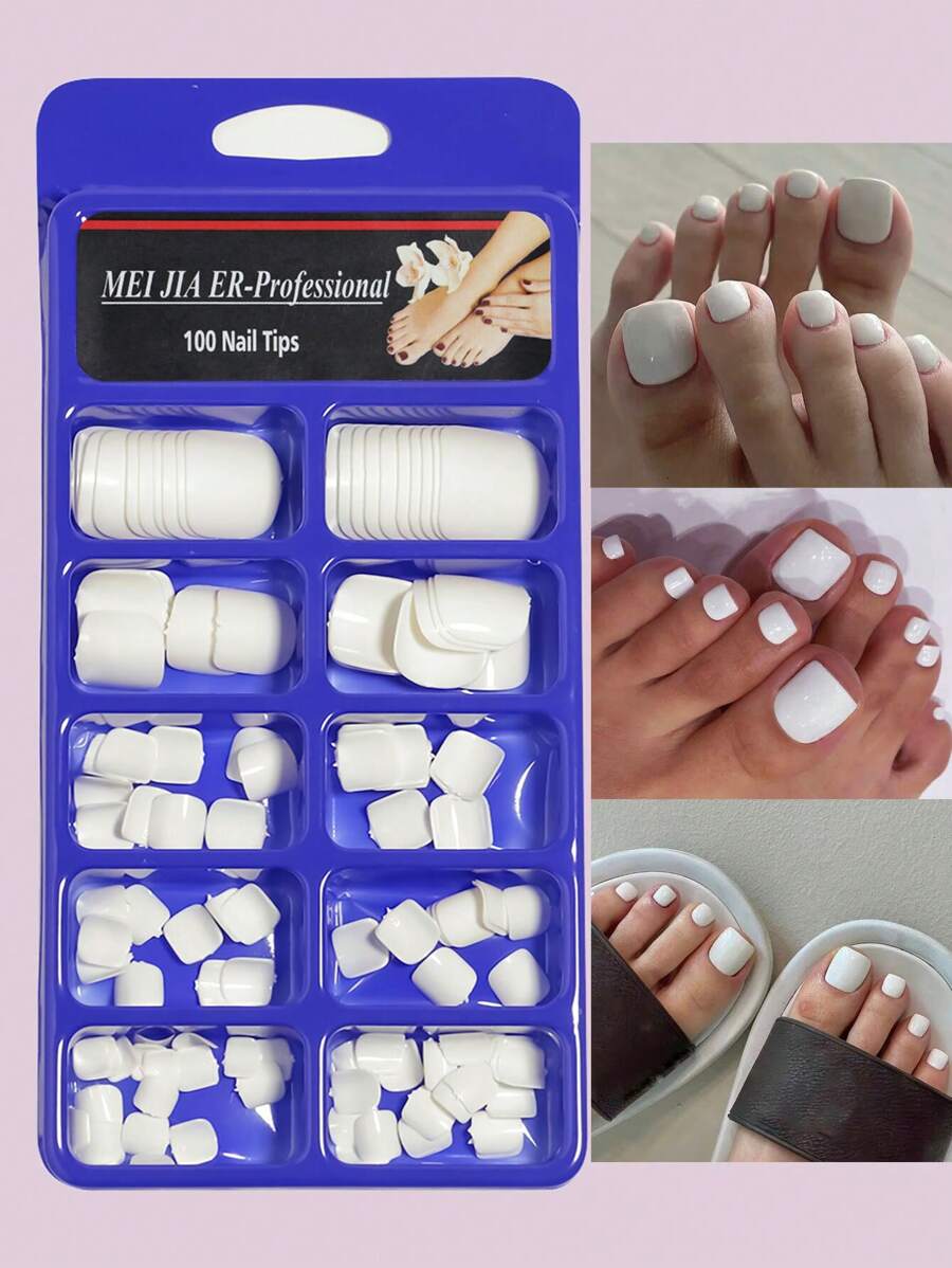 100 piezas, Consejos de uñas de acrílico cuadradas cortas de color blanco para uñas de los pies, puntas de uñas postizas de acrílico cortas, consejos artificiales para manicura con caja, 10 tamaños de uñas para hacer sus uñas en casa, suministros de uñas uñas falsas uña falsa uña acrílica