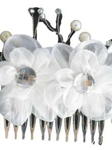 Tocado Flores Peineta Primera Comunión Graduación Fiesta - Blanco - Ver 1