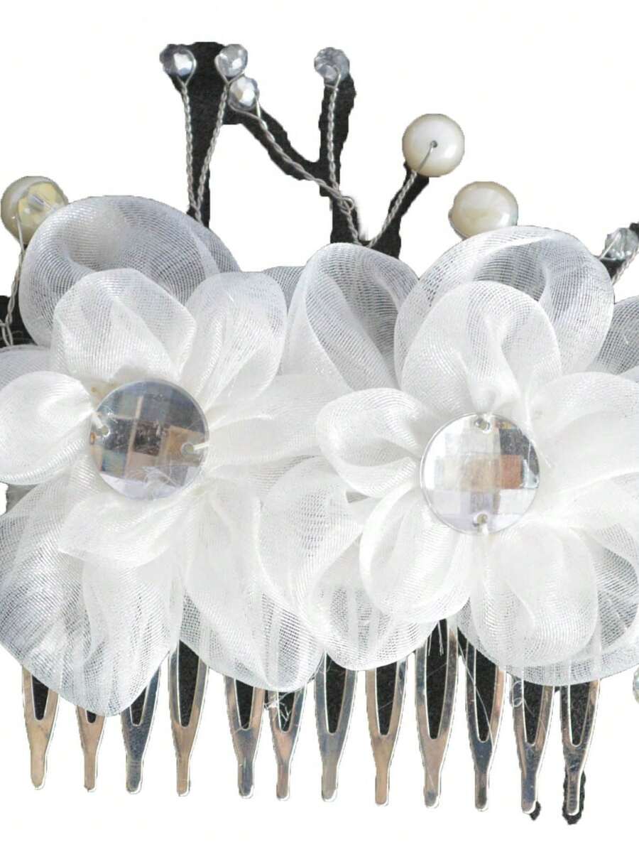 Tocado Flores Peineta Primera Comunión Graduación Fiesta - Blanco - Ver 1