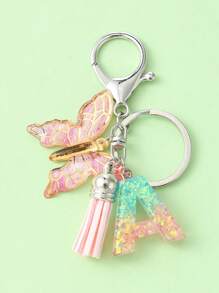 Elegant 1pc Initial Butterfly Tassel Zinc Alloy Keychain, Suitable For Backpack, Mobile Phone Case, Car Key, Etc. - Multicolor - View 6