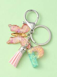 Elegant 1pc Initial Butterfly Tassel Zinc Alloy Keychain, Suitable For Backpack, Mobile Phone Case, Car Key, Etc. - Multicolor - View 21