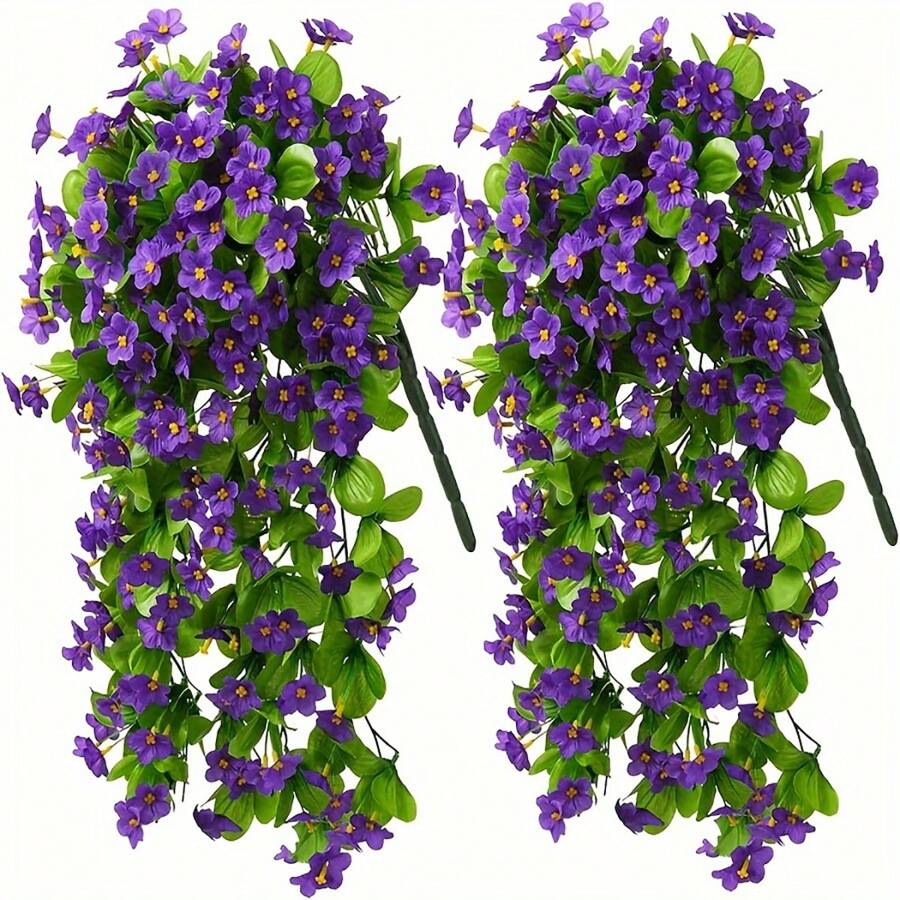 2 Packs Artificial Hanging Flowers, Fake Hanging Plants Colorful Orchid Flower Bouquet For Wall Home Room Garden Wedding Indoor Outdoor Decoration(Purple) - Purple - View 1
