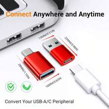 [4個包] Usb轉usb C轉換器,2個type C母轉a公充電器轉換器,2個usb C公轉usb母轉換器,適用於手機,airpods, Otg轉usb To Usb C - 紅色 - 查看 6