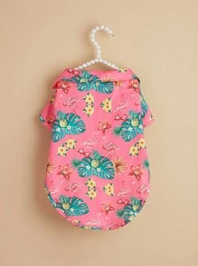 Áo kiểu Hawaii in hình dứa, hồng hạc, lá cọ và dừa dành cho chó lớn, mùa hè. - Hồng - Xem 5