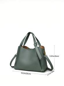 1入組實色手提桶袋斜挎包,適用於女士日常使用 - 藍色 - 查看 11