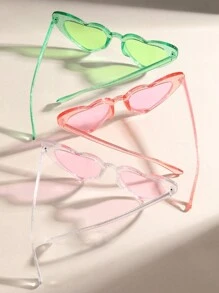 3pcs Heart & Rhinestone Decor Pink Sunglasses - Multicolor - View 4
