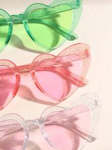 3pcs Heart & Rhinestone Decor Pink Sunglasses - Multicolor - View 3