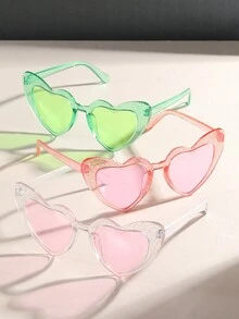 3pcs Heart & Rhinestone Decor Pink Sunglasses - Multicolor - View 5