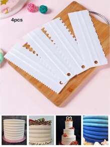 4PCS/Set New Comb Cake Scraper Pattern Cream ScraperDIY Baking Tools Plastic Cream Scraper Set Baking Accessories - White - View 1