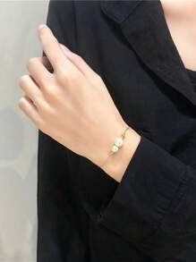 1 Pieza Pulsera De Mujer De Acero Inoxidable, Estilo Todo A Juego Con Cuentas Redondas, Pulsera De Mujer Popular Y Personalizada De Moda - Amarillo Oro - Ver 5