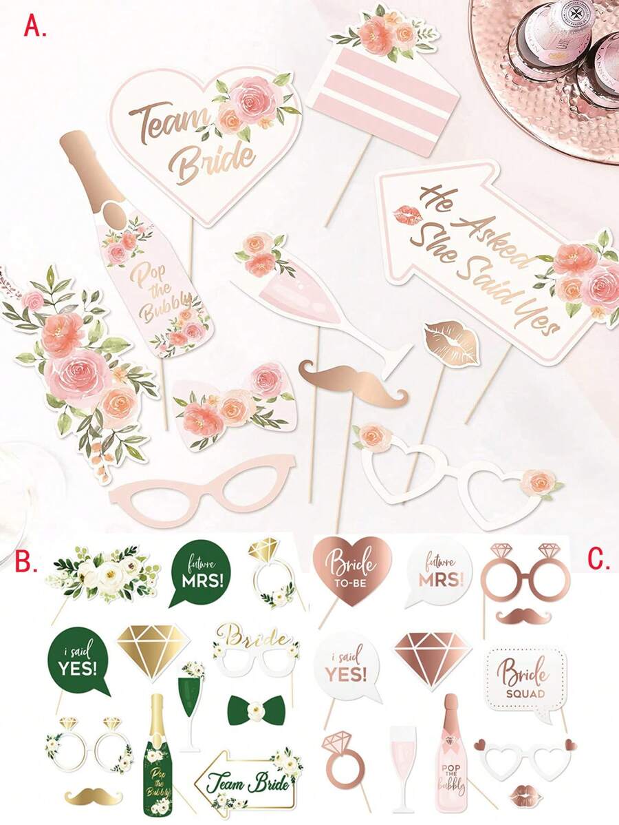 12入組婚禮/新娘派對玫瑰金花卉照相亭道具 - 玫瑰金12pcs - 查看 1