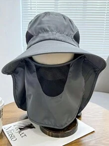 1PC Top Fashionable All Inclusive Sun Protection Fishing Hat With UV Protection Sun Hat, Equipped With A Detachable Face Mask, Sun Protection, Waterproof, Face Covering, Dustproof, Men's Big Head Circumference Hat, Men's Summer Outdoor Mountain Climbing Sun Hat, Mountain Climbing Hat,