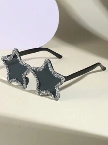 一副Y2K复古风格多巴胺时尚眼镜，星形图案，手工水钻装饰，无框设计，独特时尚，是婚礼、海滩派对、舞会和户外活动的理想之选。这款眼镜也是万圣节海滩配饰、女士眼镜、秋冬必备单品、商务休闲装、夏季海滩度假、户外活动和旅行的完美礼物。 - 彩色 - 查看 15