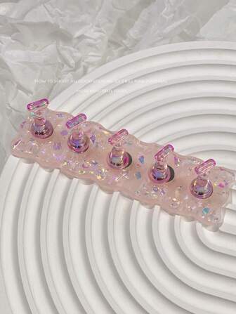 美甲装饰 3D 亚克力实心磁条，带吸盘底座，可用于展示和练习，一套包含 1 个底座 + 5 个指托，含树脂，韩式透明闪亮水滴形金属美甲托饰品