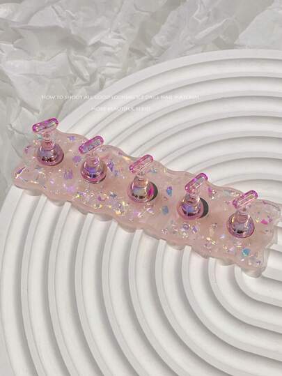 Decoración de arte de uñas Tira magnética sólida 3D de acrílico con base de succión para exhibición y práctica, set de 1 base + 5 soportes para dedos, con resina, estilo coreano, gota de agua brillante transparente con forma de joyería de uñas de metal con brillo